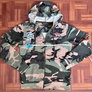 Valentino Embroidered Camouflage Zip Hoodie – Made in Italy – Size M